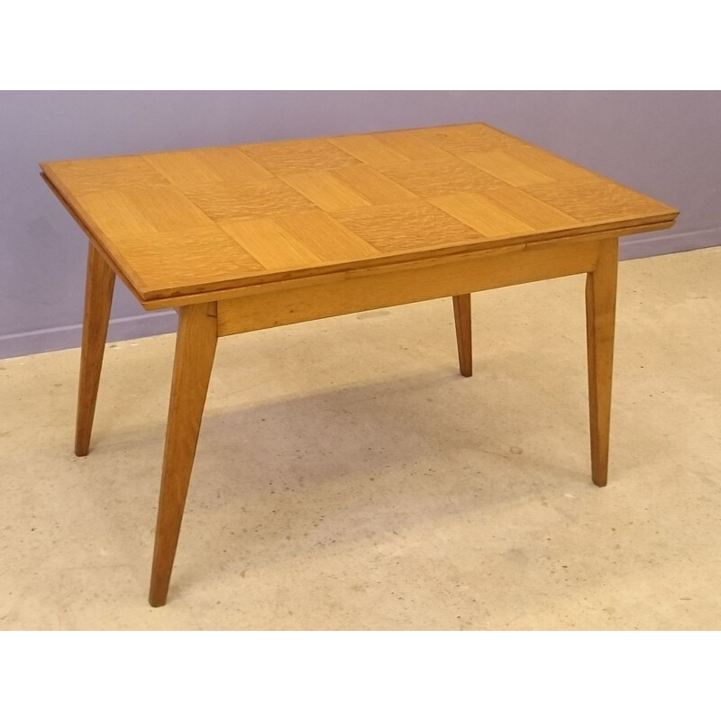 Vintage dining table with oak compass legs - 1950s