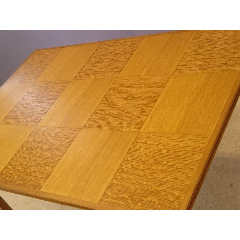 Vintage dining table with oak compass legs - 1950s