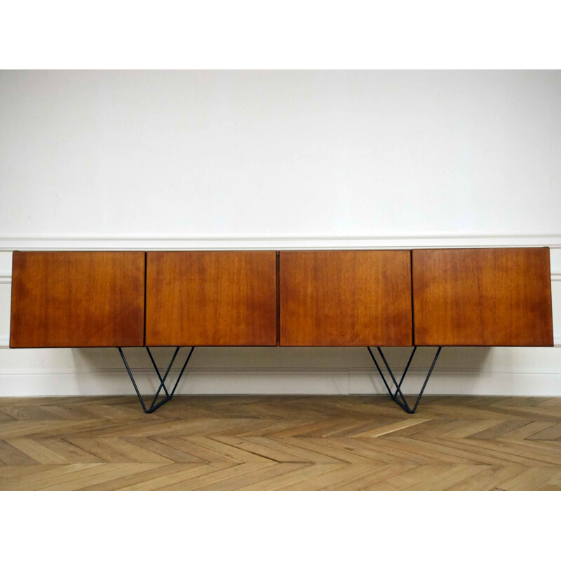 Minimalist sideboard in teak and steel - 1960s