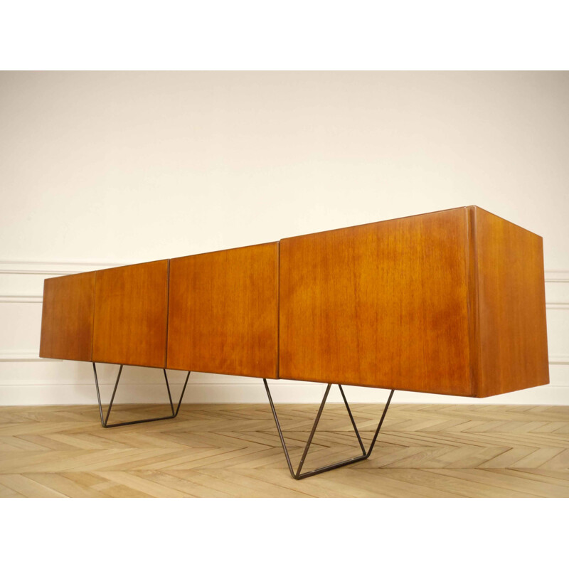 Minimalist sideboard in teak and steel - 1960s