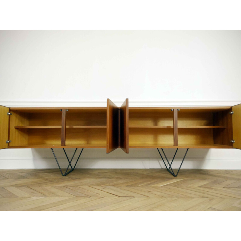 Minimalist sideboard in teak and steel - 1960s