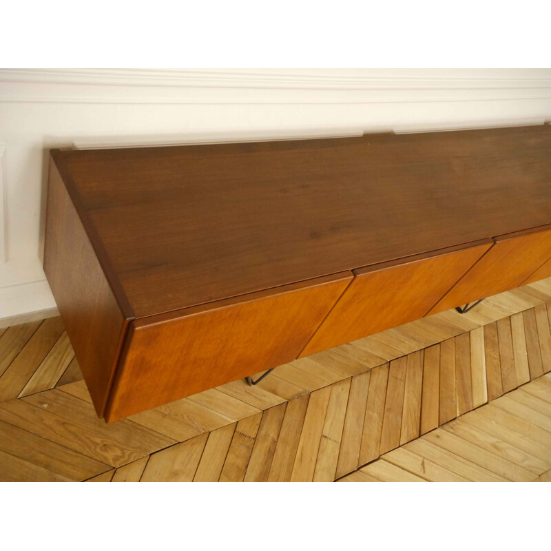 Minimalist sideboard in teak and steel - 1960s