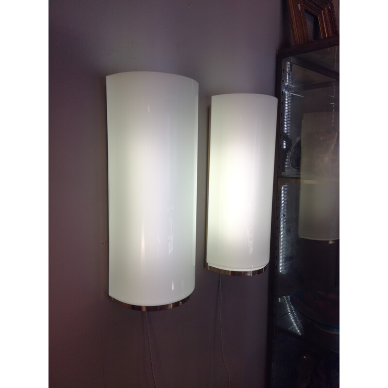 Pair of white German wall lamps produced by Glashütte Limburg - 1980s