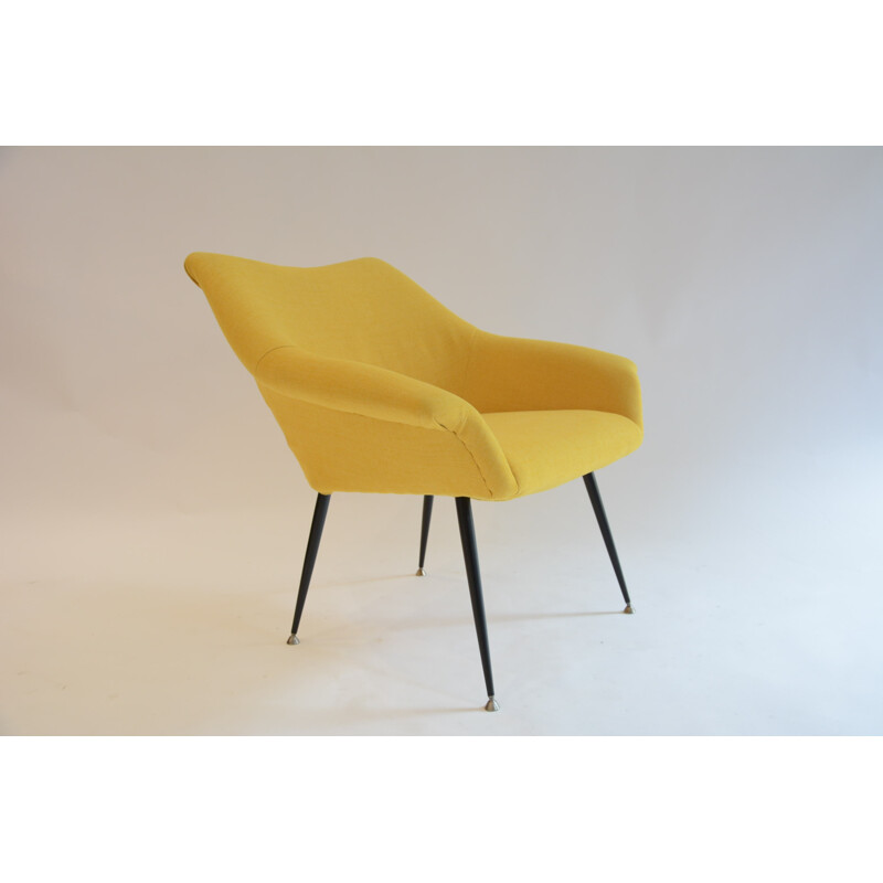 Yellow shell armchair in iron and fabric - 1970s