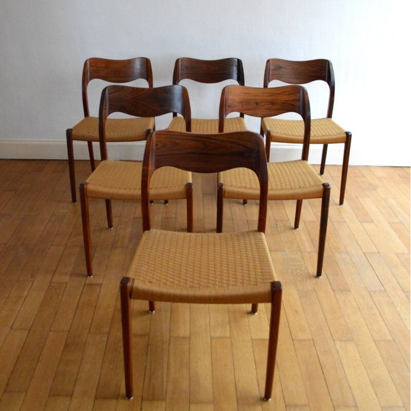 Set of six chairs by Niels O. MØLLER model 71 in Rio rosewood - 1950s