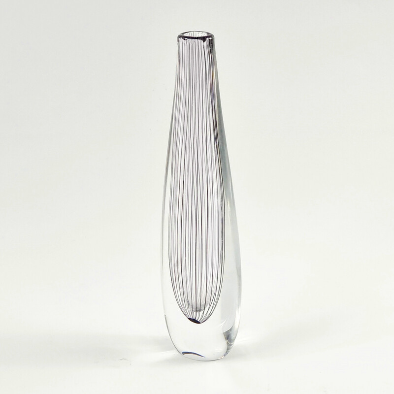 Mid-century Scandinavian striped glass vase by Vicke Lindstrand for Kosta, Sweden 1950s