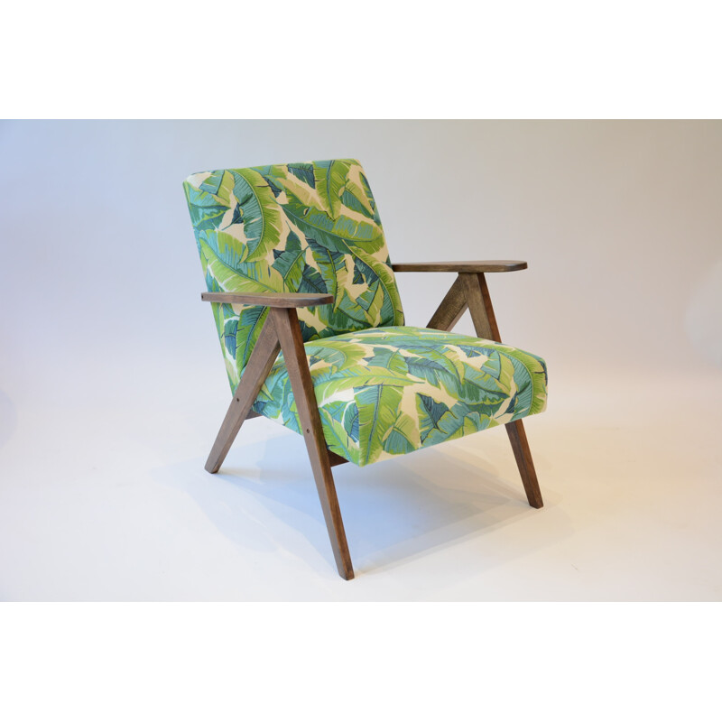 Kompas Chair fabric green leaves - 1970s