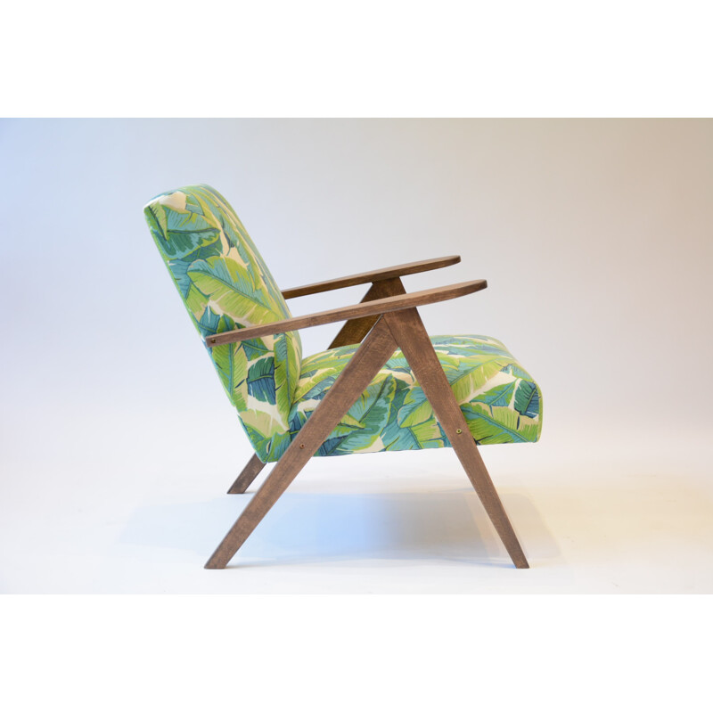 Kompas Chair fabric green leaves - 1970s