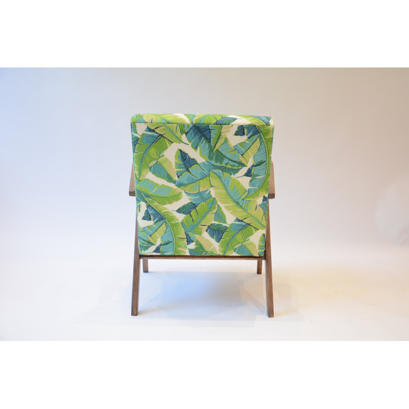 Kompas Chair fabric green leaves - 1970s