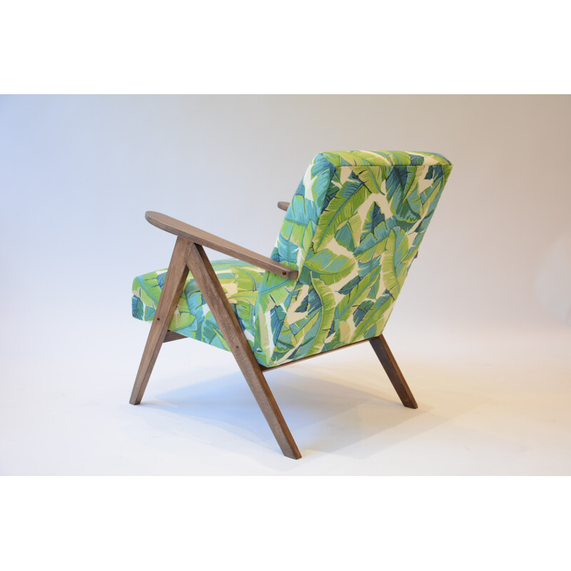 Kompas Chair fabric green leaves - 1970s