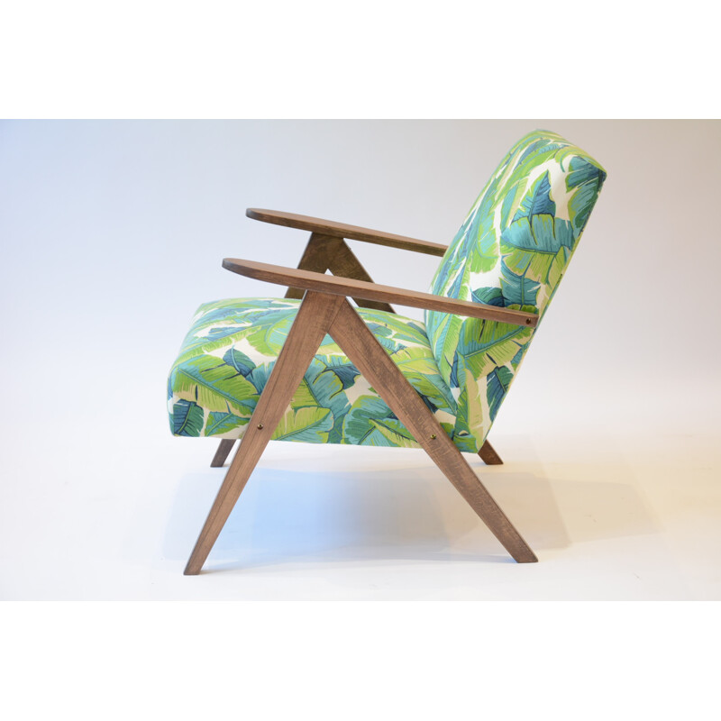 Kompas Chair fabric green leaves - 1970s