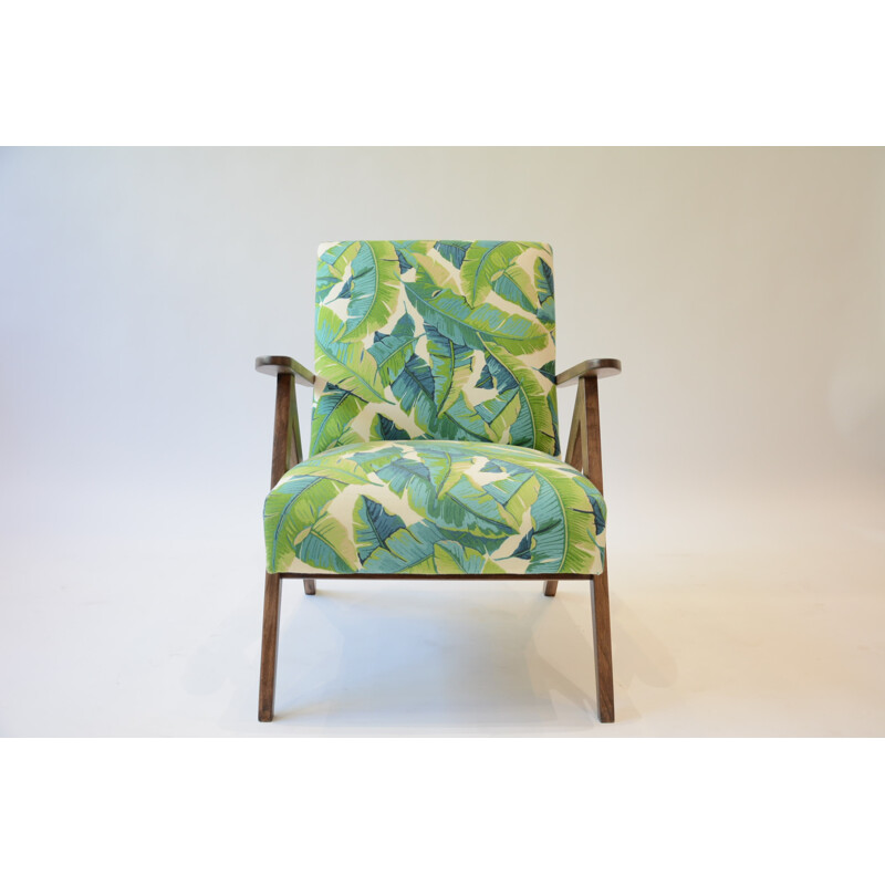Kompas Chair fabric green leaves - 1970s