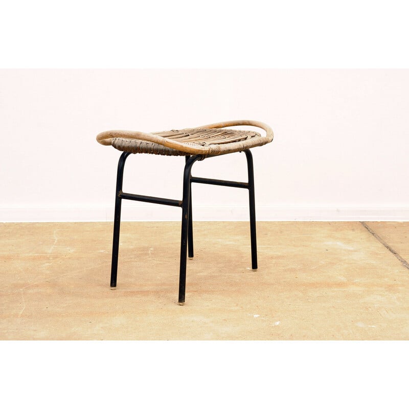 Mid century rattan stool by Alan Fuchs for Uluv, Czechoslovakia 1960s
