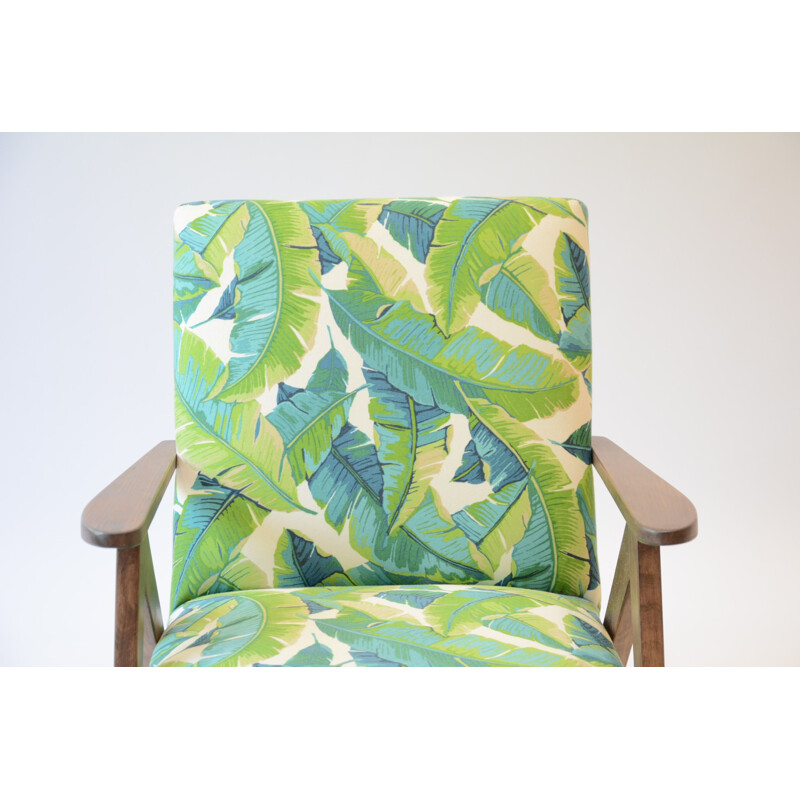 Kompas Chair fabric green leaves - 1970s