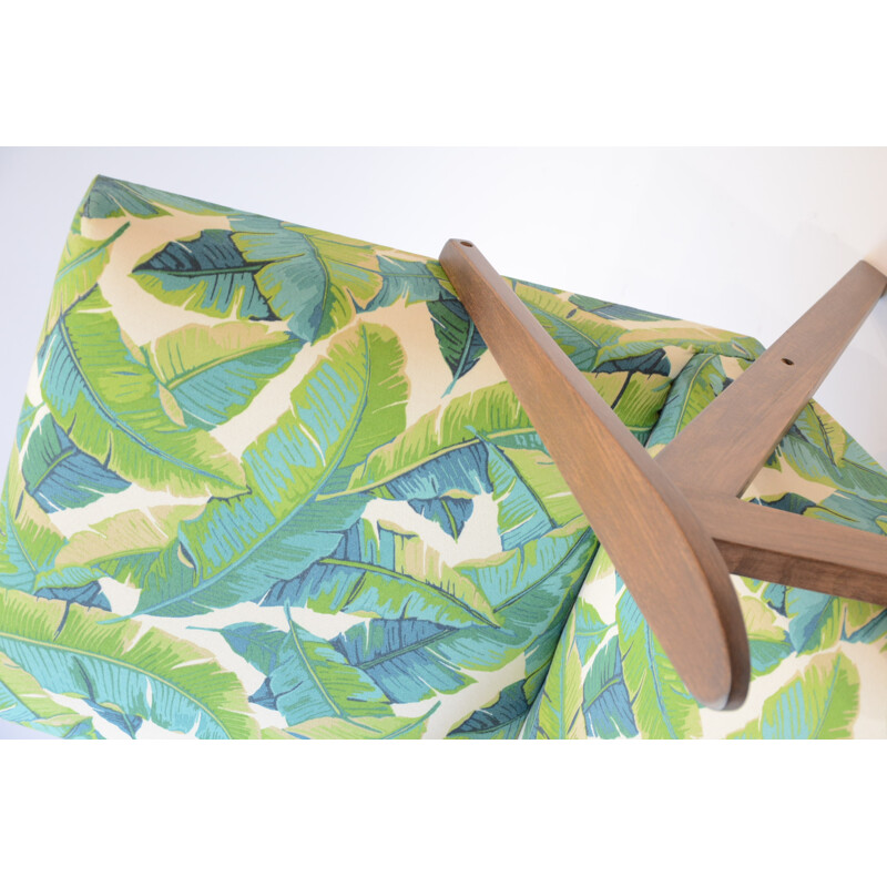 Kompas Chair fabric green leaves - 1970s