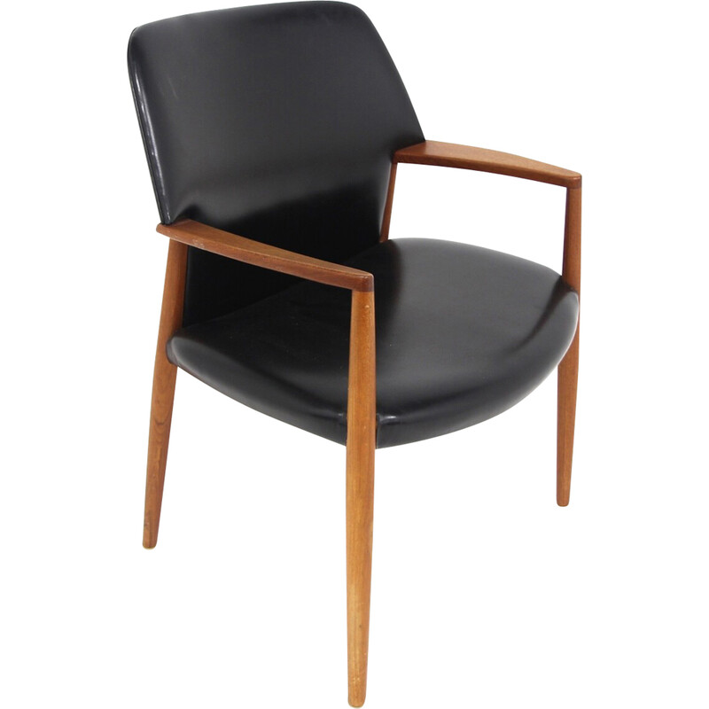 Fauteuil de bureau vintage en skaï par Ejnar Larsen et Axel Bender Madsen, Danemark 1960