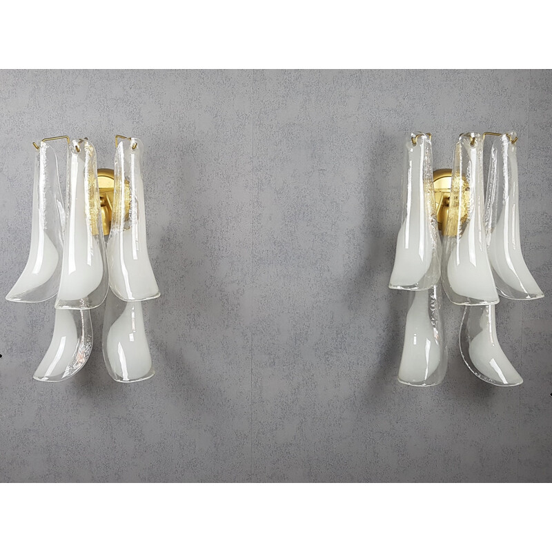 Pair of Italian murano glass wall lamps from Mazzega - 1960s