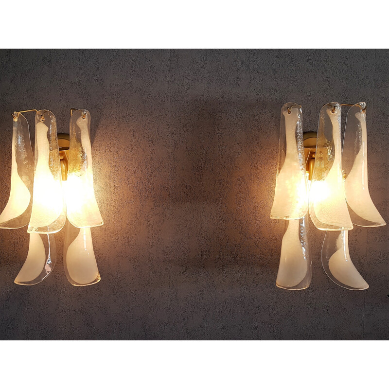 Pair of Italian murano glass wall lamps from Mazzega - 1960s