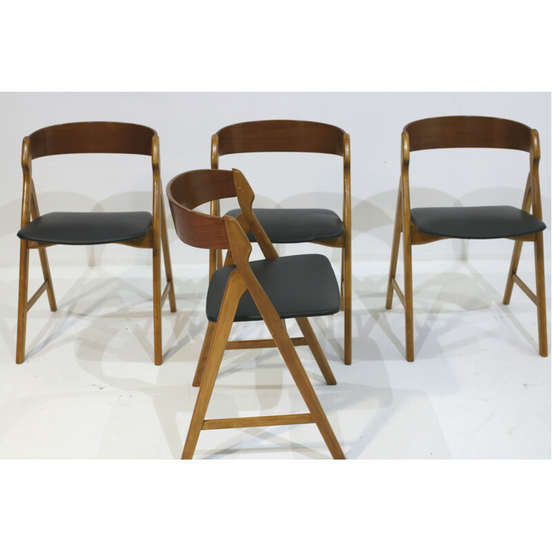 Set of 4 beech dining chairs by Henning Kjaernulf - 1960s