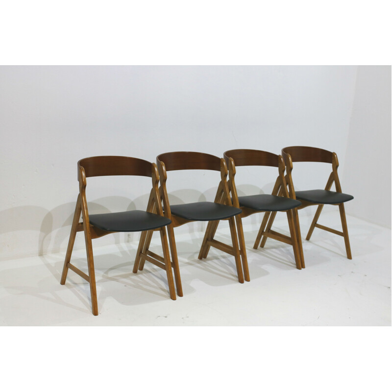 Set of 4 beech dining chairs by Henning Kjaernulf - 1960s