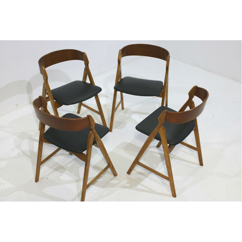 Set of 4 beech dining chairs by Henning Kjaernulf - 1960s