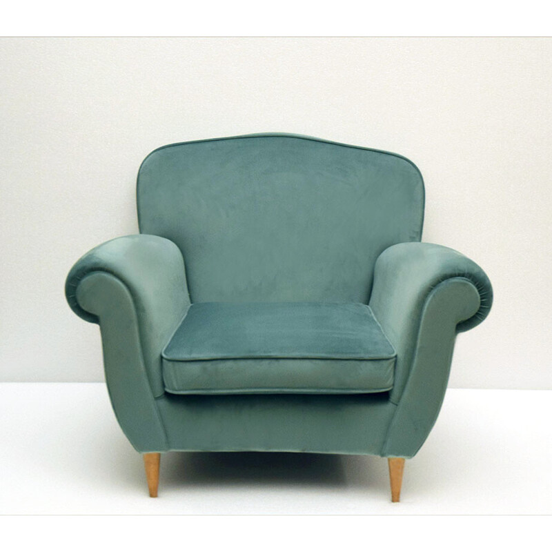 Vintage velvet armchair by Ico Parisi, 1950