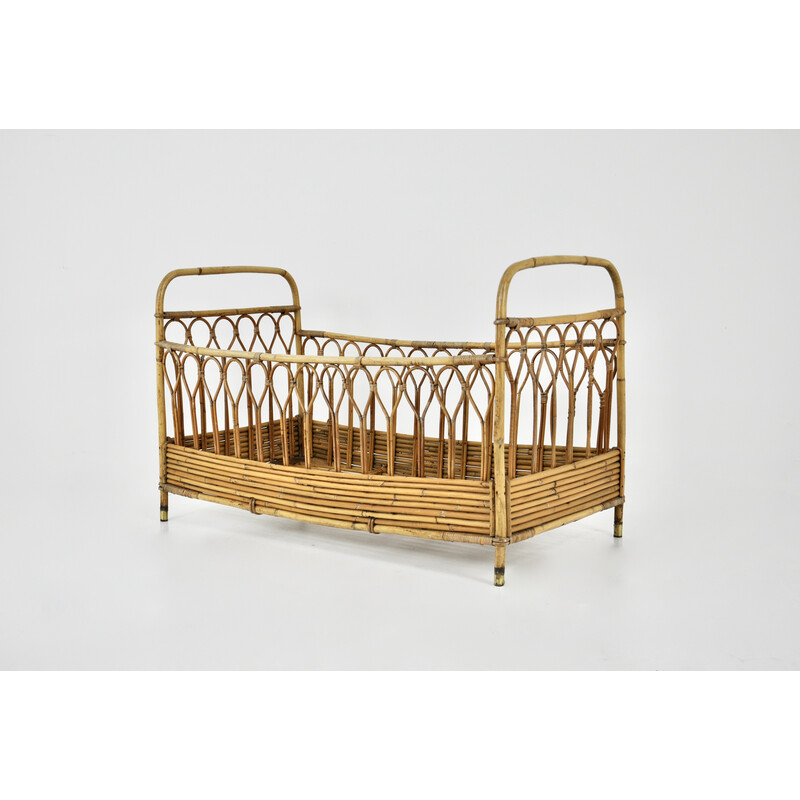 Vintage rattan baby bed, Italy 1960