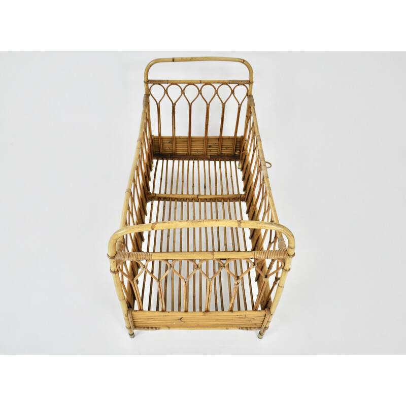 Vintage rattan baby bed, Italy 1960