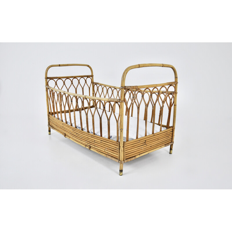 Vintage rattan baby bed, Italy 1960