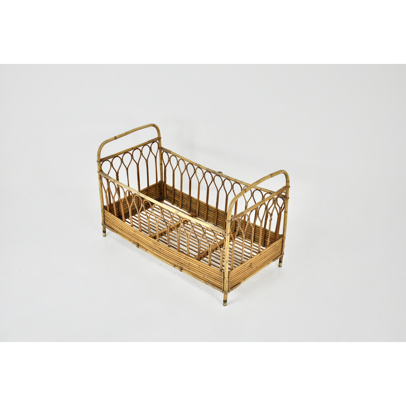 Vintage rattan baby bed, Italy 1960