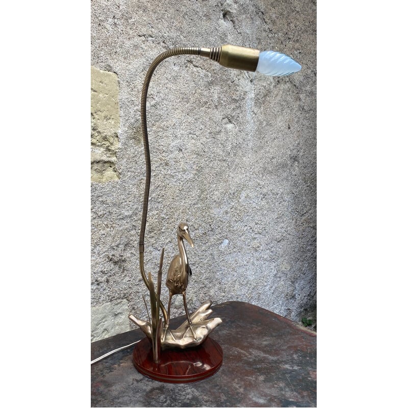 Vintage brass heron lamp, 1970