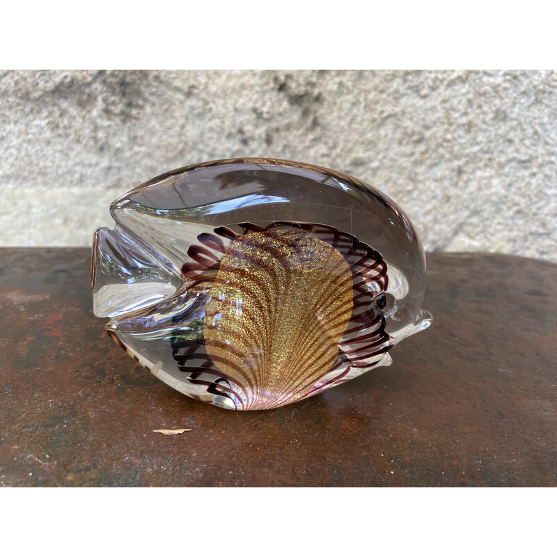 Prensa de papel pez de cristal de murano vintage