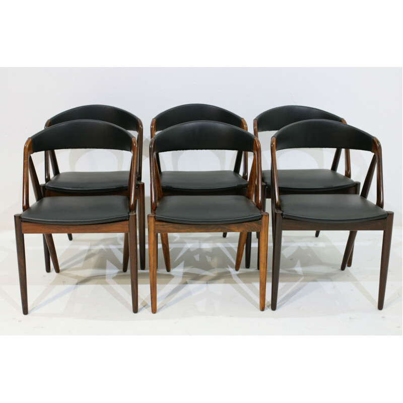 Suite de 6 chaises en palissandre et skai de Kai Kristiansen - 1960