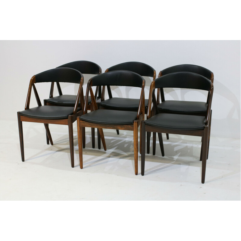 Set of 6 rosewood & skai dining chairs by Kai Kristiansen - 1960s