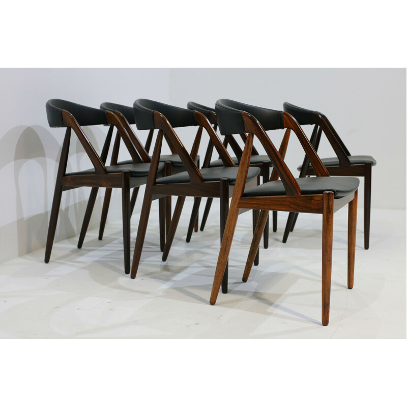 Set of 6 rosewood & skai dining chairs by Kai Kristiansen - 1960s