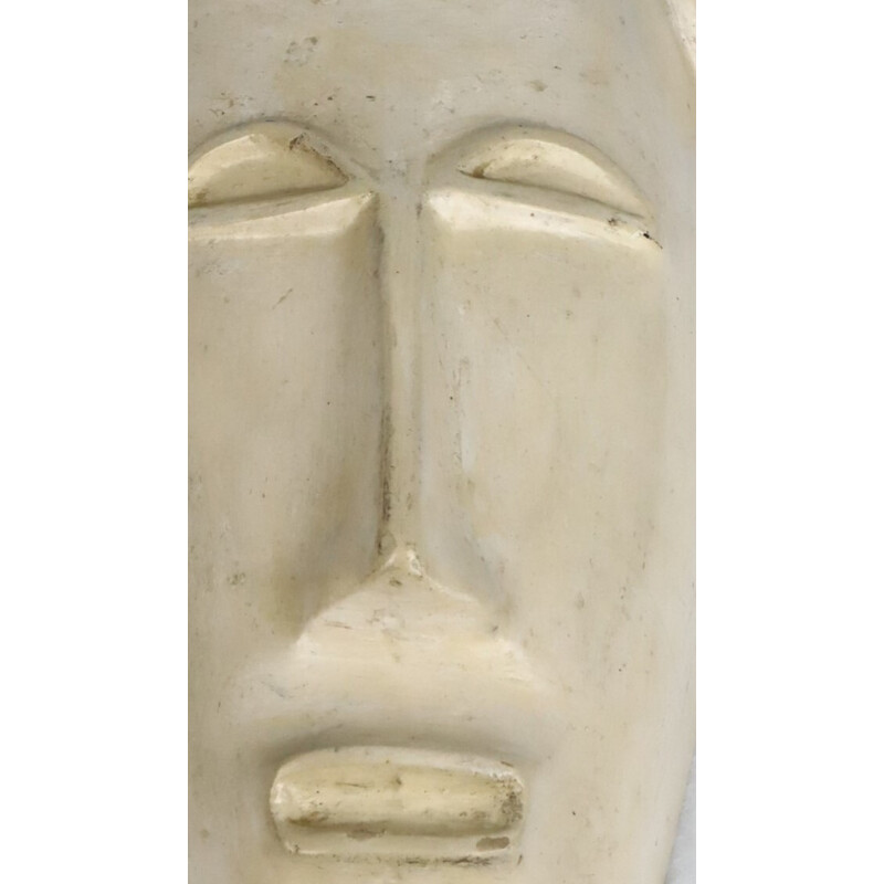 Vintage African mask in white enamel, 1950