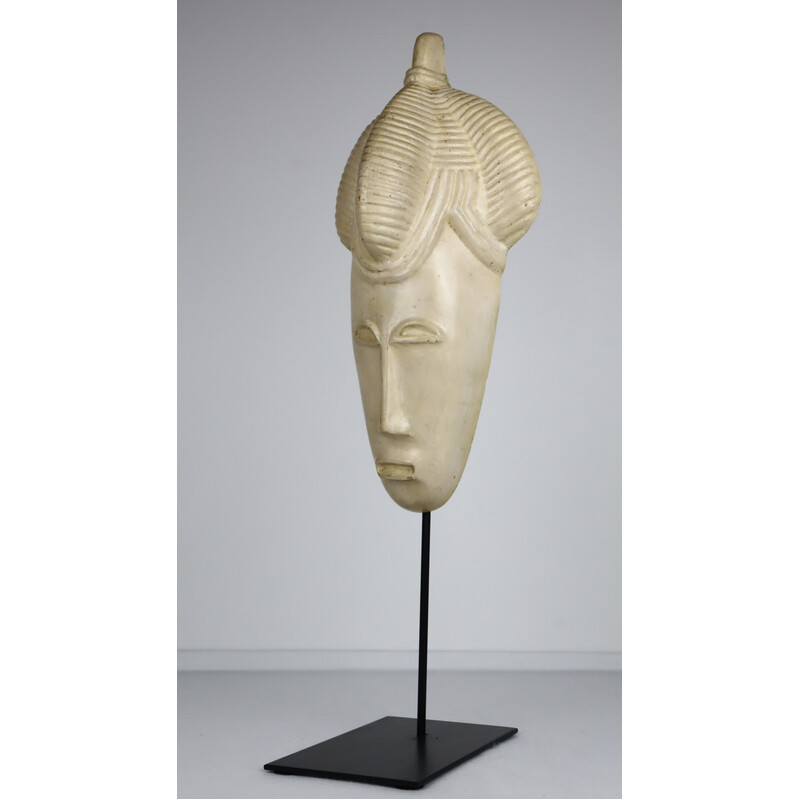 Vintage African mask in white enamel, 1950