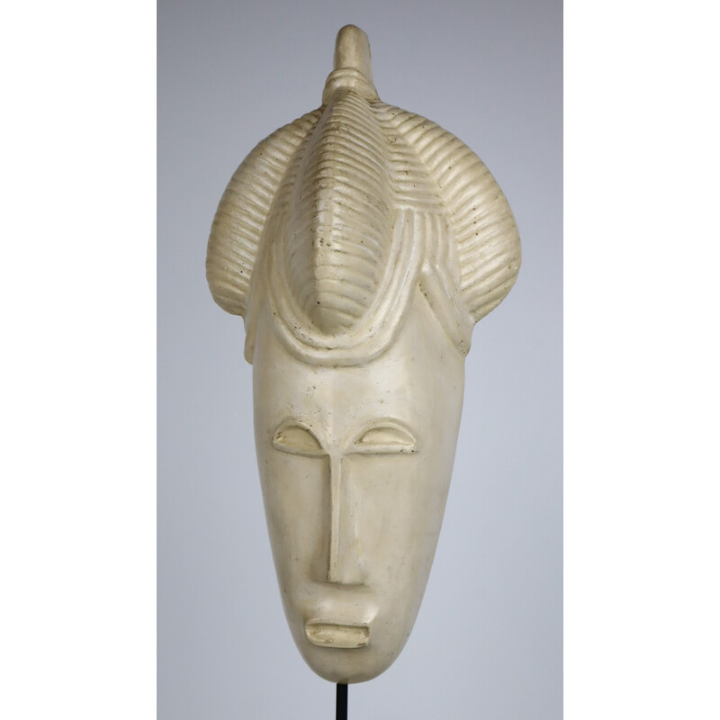 Vintage African mask in white enamel, 1950