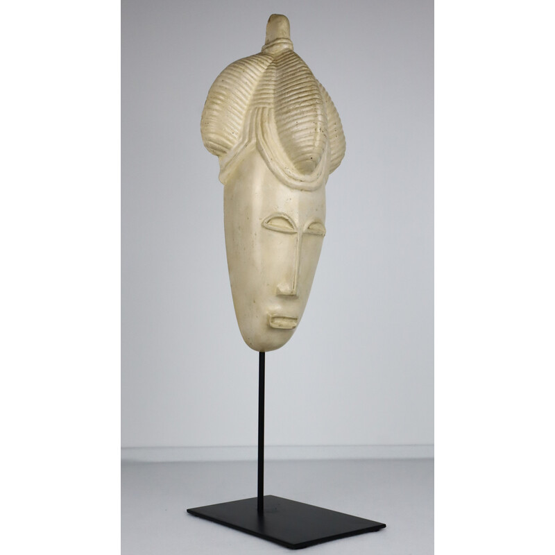 Vintage African mask in white enamel, 1950