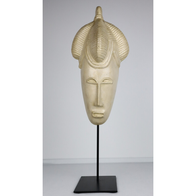 Vintage African mask in white enamel, 1950