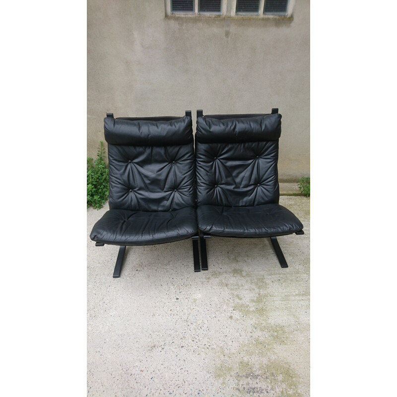 Pair of leather Siesta armchairs,  Ingmar Relling for Westnofa - 1970s