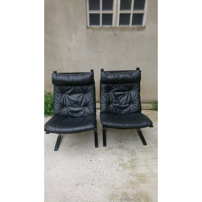 Pair of leather Siesta armchairs,  Ingmar Relling for Westnofa - 1970s