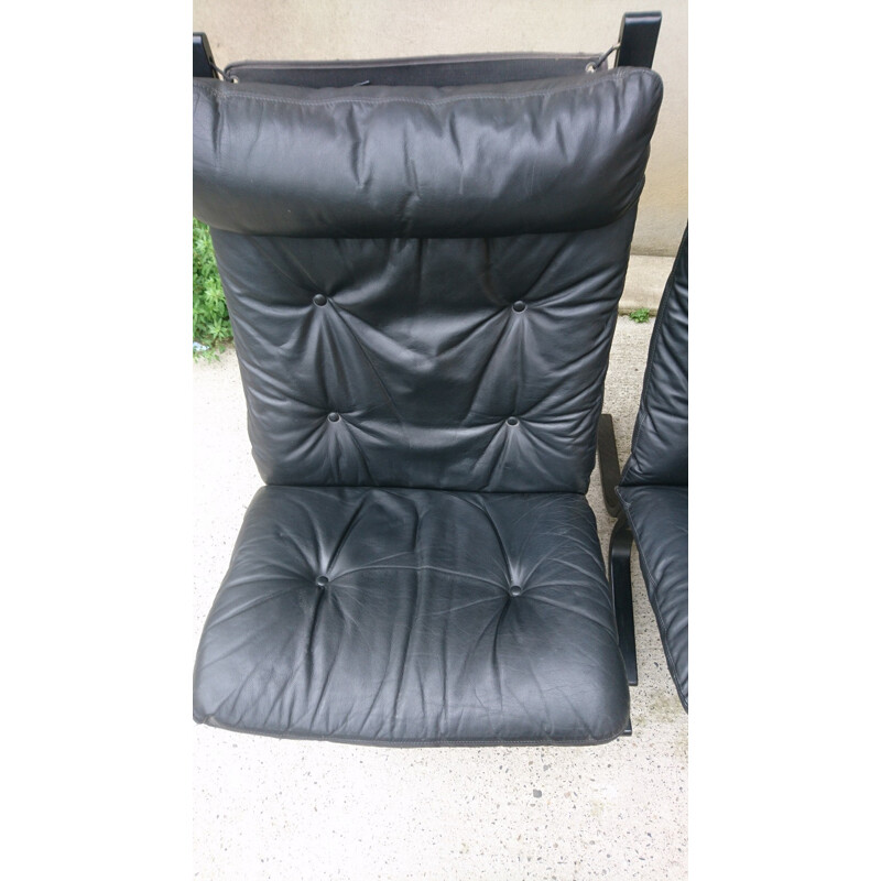 Pair of leather Siesta armchairs,  Ingmar Relling for Westnofa - 1970s