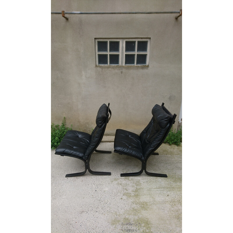 Pair of leather Siesta armchairs,  Ingmar Relling for Westnofa - 1970s