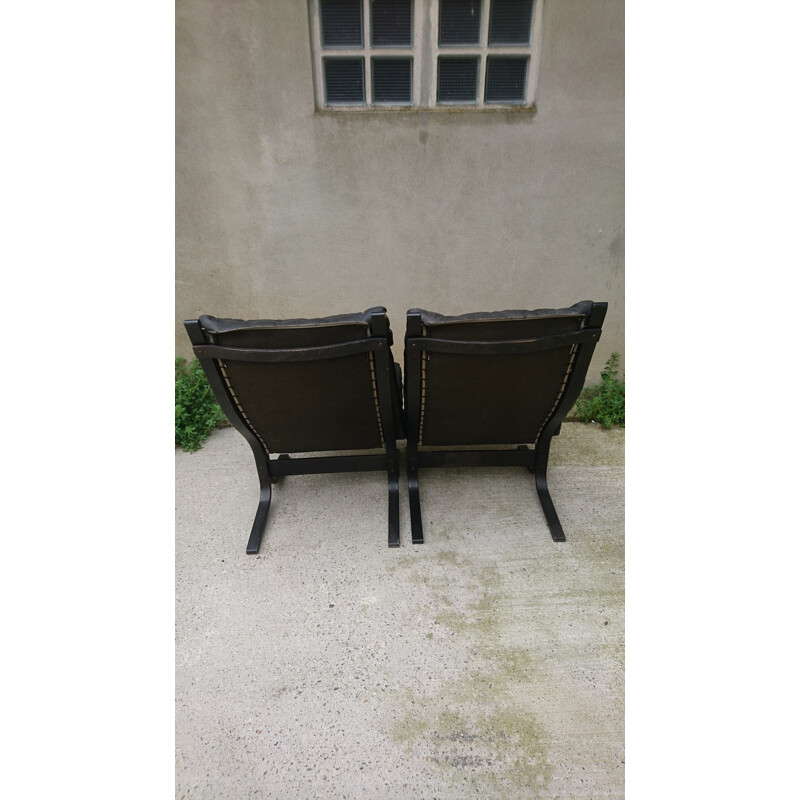 Pair of leather Siesta armchairs,  Ingmar Relling for Westnofa - 1970s