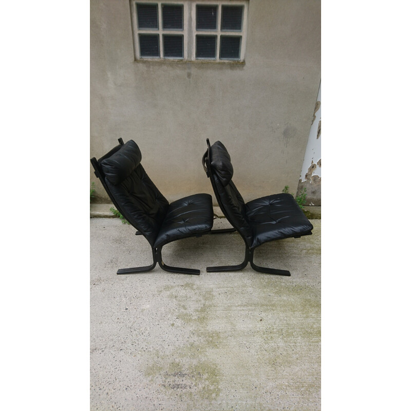 Pair of leather Siesta armchairs,  Ingmar Relling for Westnofa - 1970s