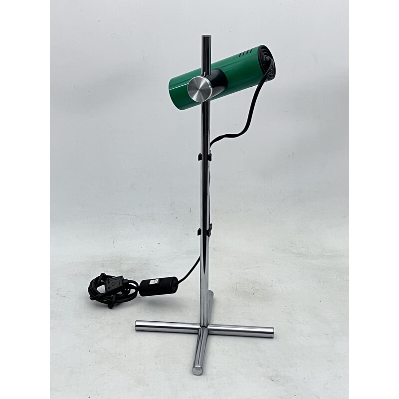 Reggiani vintage table lamp in chrome and green lacquer, Italy 1970