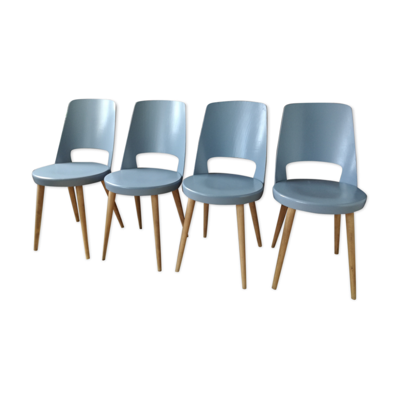 Set of 4 Baumann Mondor grey mouse chairs - 1950s