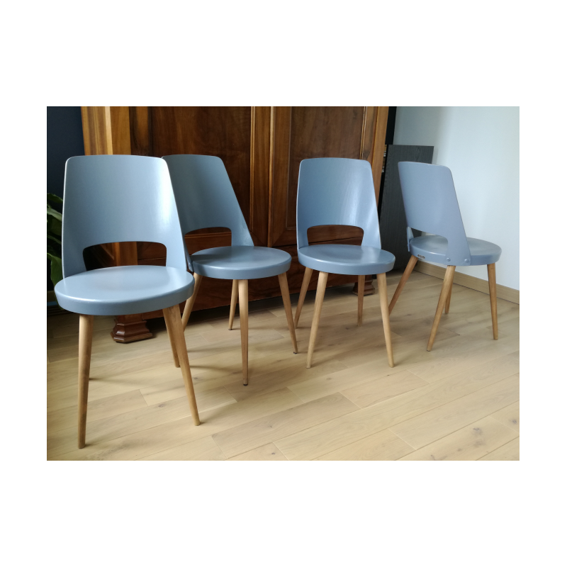 Set of 4 Baumann Mondor grey mouse chairs - 1950s