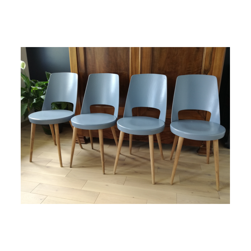 Set of 4 Baumann Mondor grey mouse chairs - 1950s